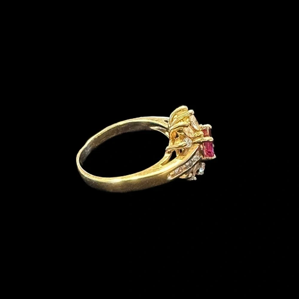 Genuine 14K Ruby & Diamond Ring - Size 6.5 - Vintage